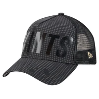 Men's New Era Black New Orleans Saints  Midnight Ink Tonal Text A-Frame Trucker 9FORTY Adjustable Hat