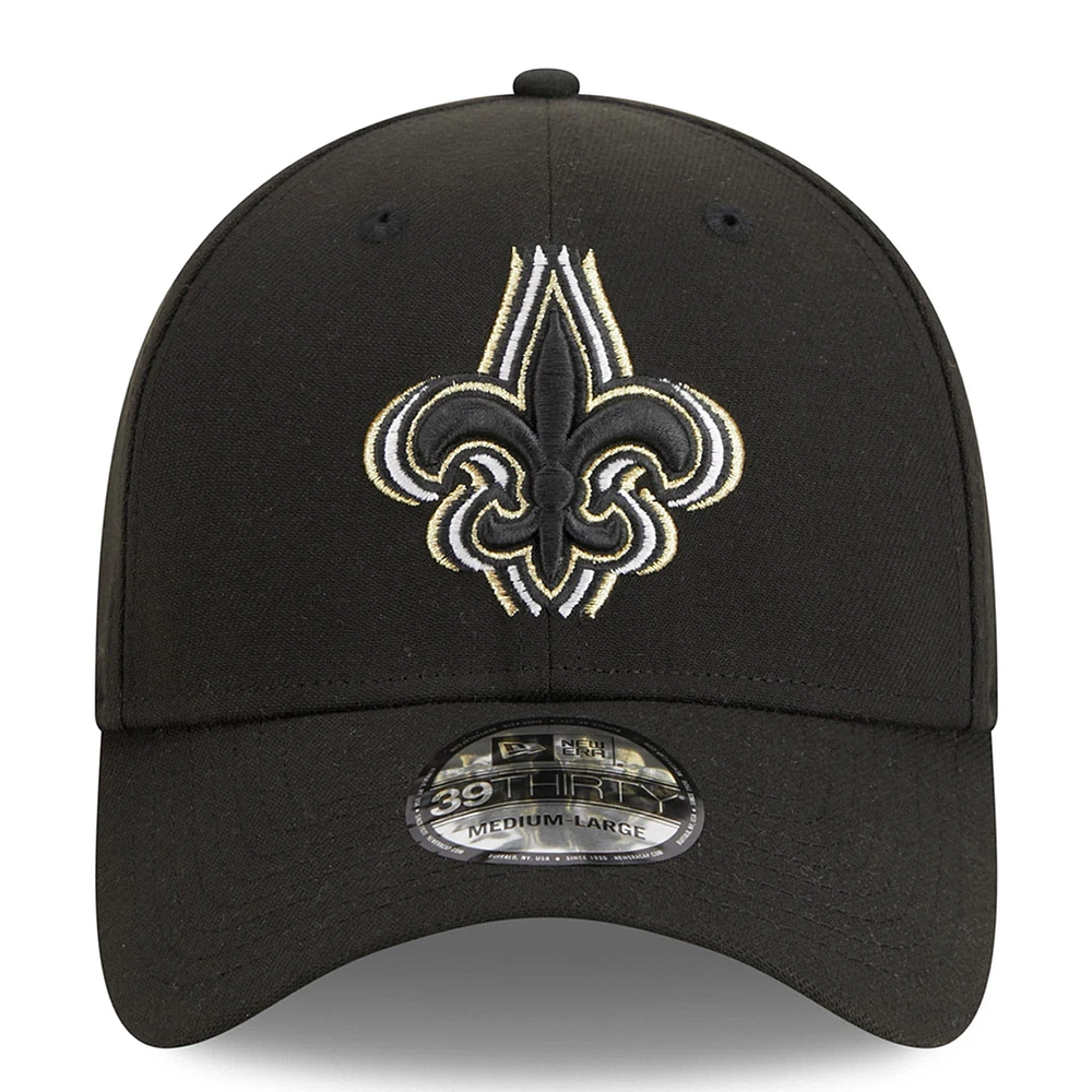 Men's New Era Black Orleans Saints  Triple Outline 39THIRTY Flex Hat