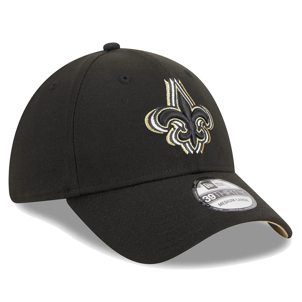 Men's New Era Black Orleans Saints  Triple Outline 39THIRTY Flex Hat