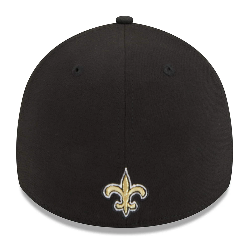 Men's New Era Black Orleans Saints  Triple Outline 39THIRTY Flex Hat