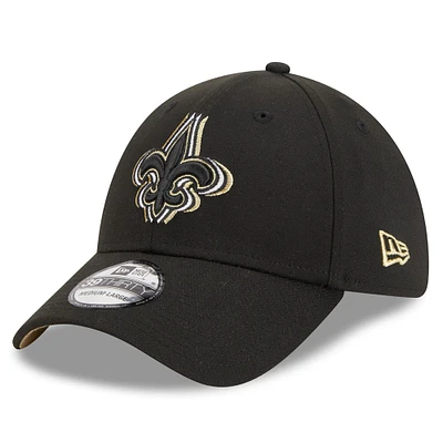 Men's New Era Black Orleans Saints  Triple Outline 39THIRTY Flex Hat