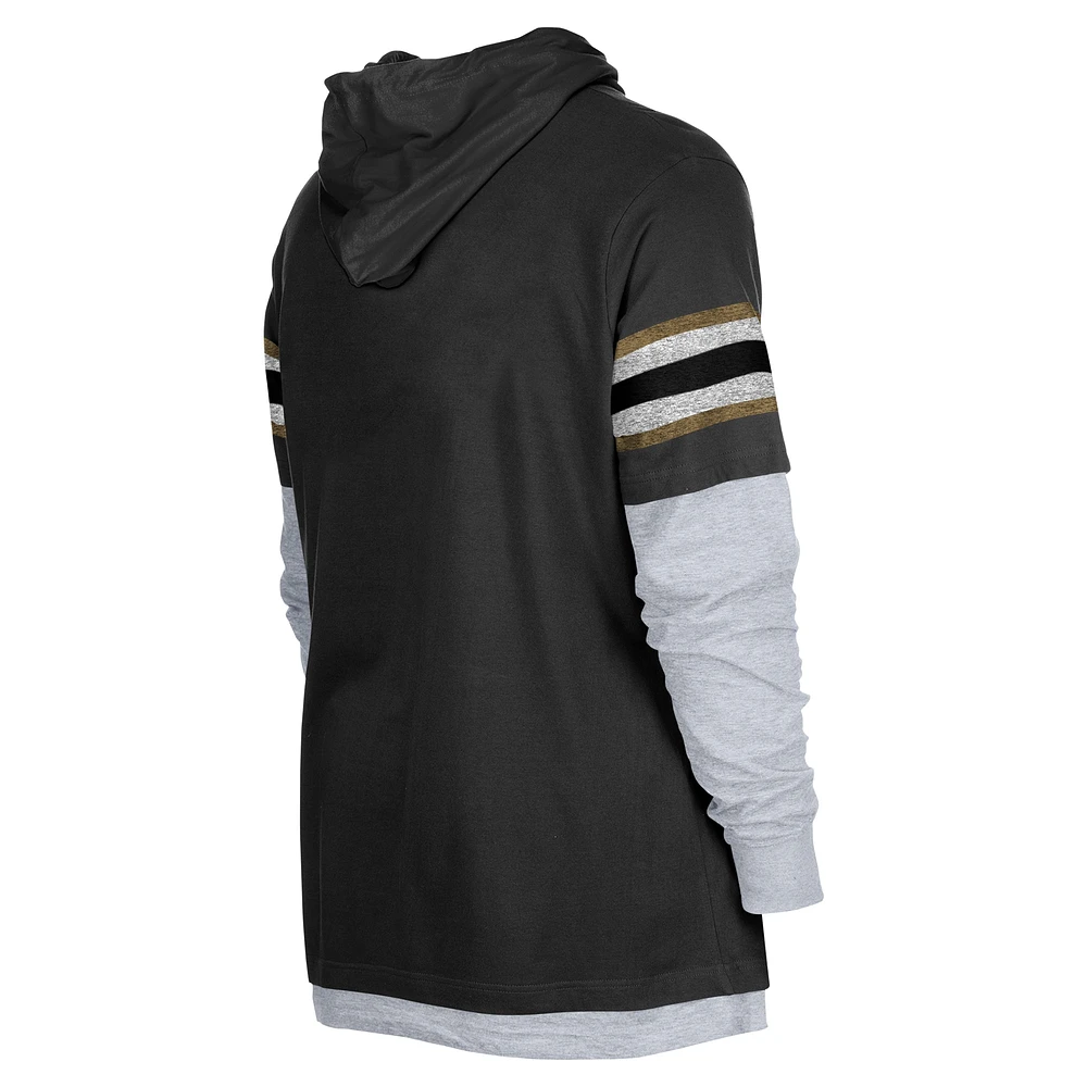 Men's New Era Black Orleans Saints Twofer Long Sleeve Hooded T-Shirt