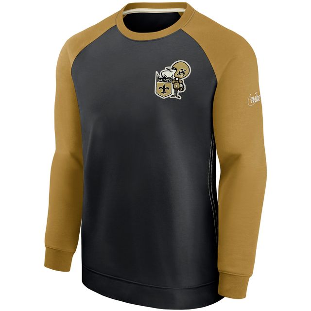 Chandail de performance à raglan historique des Saints la Nouvelle-Orléans Nike pour hommes, noir/or