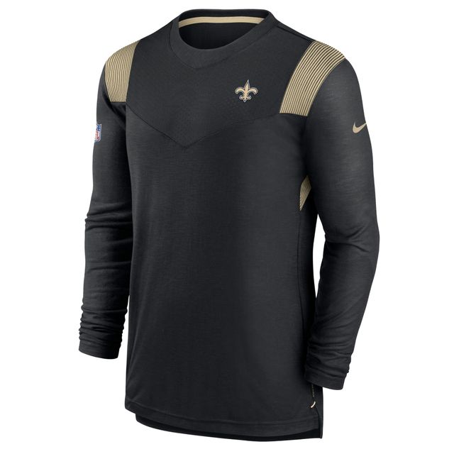 T-shirt à manches longues Nike New Orleans Saints Sideline Performance pour homme, noir/doré