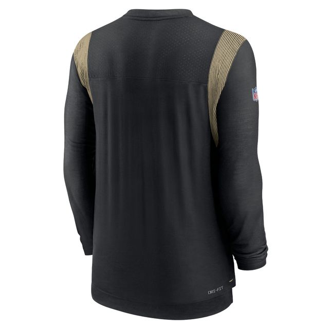 T-shirt à manches longues Nike New Orleans Saints Sideline Performance pour homme, noir/doré
