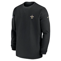 Men's Nike  Black New Orleans Saints 2023 Sideline Throwback Heavy Brushed Waffle Long Sleeve Top