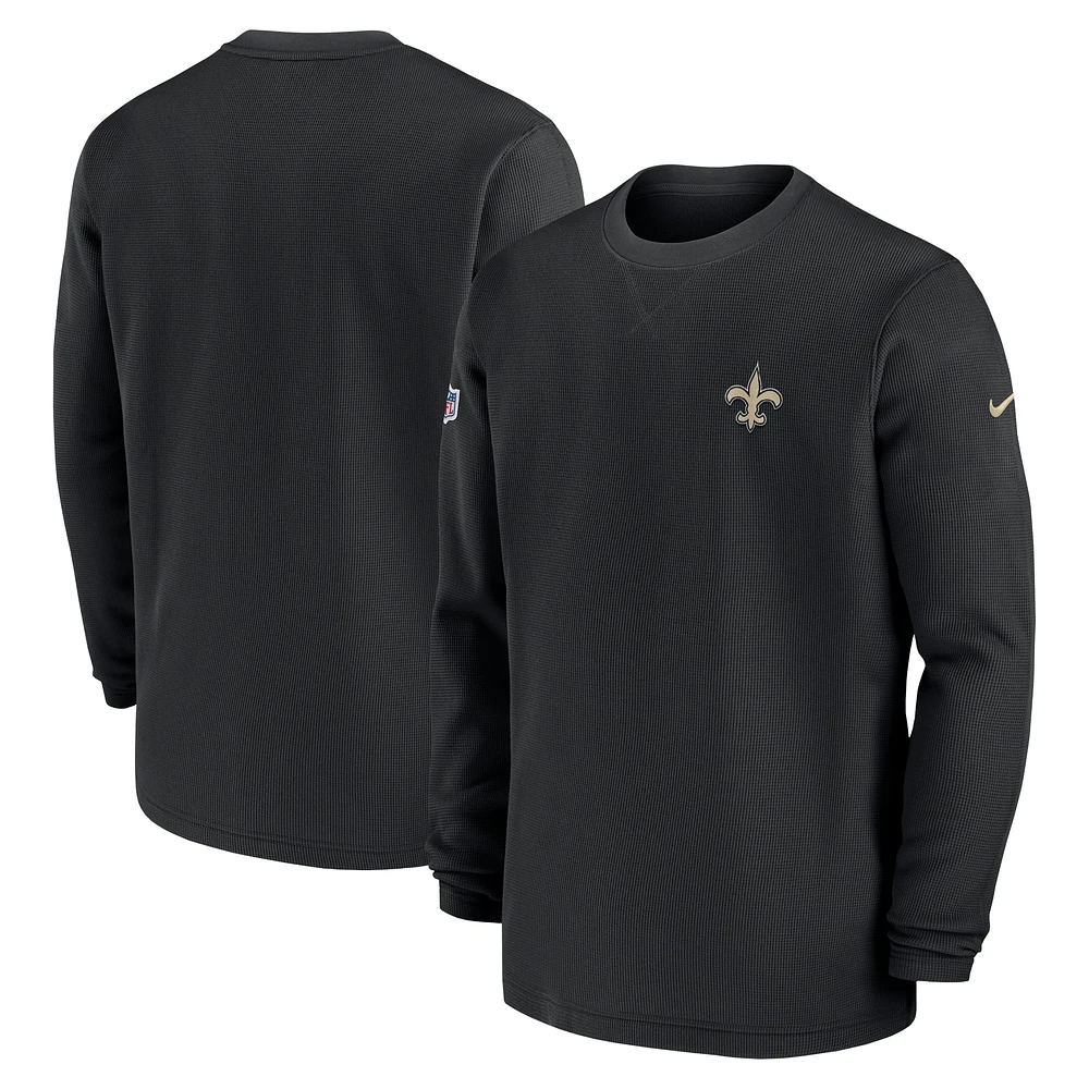 Men's Nike Black New Orleans Saints 2023 Sideline Throwback Heavy Brushed Waffle Long Sleeve Top
