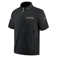 Men's Nike Black New Orleans Saints 2024 Sideline Coach Short Sleeve Half-Zip Hoodie Jacket