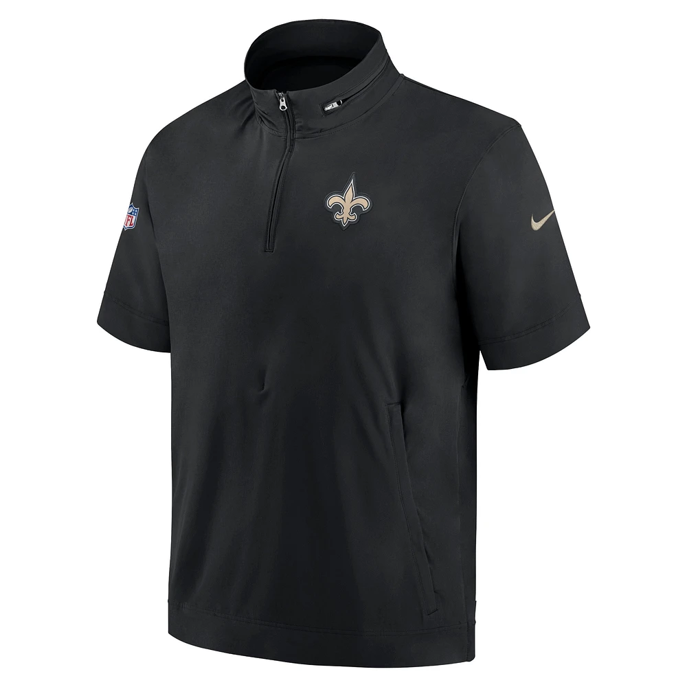 Men's Nike  Black New Orleans Saints Sideline Coach Short Sleeve Hoodie Quarter-Zip Jacket