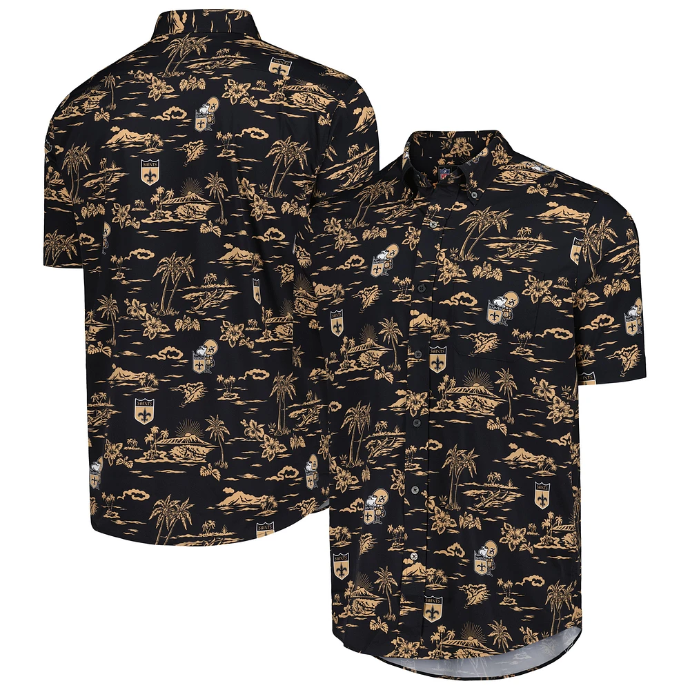 Men's Reyn Spooner Black New Orleans Saints Throwback Kekai Print Button-Up Shirt
