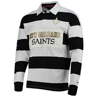 Men's Tommy Hilfiger Black/White New Orleans Saints Varsity Stripe Rugby Long Sleeve Polo