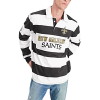 Men's Tommy Hilfiger Black/White New Orleans Saints Varsity Stripe Rugby Long Sleeve Polo