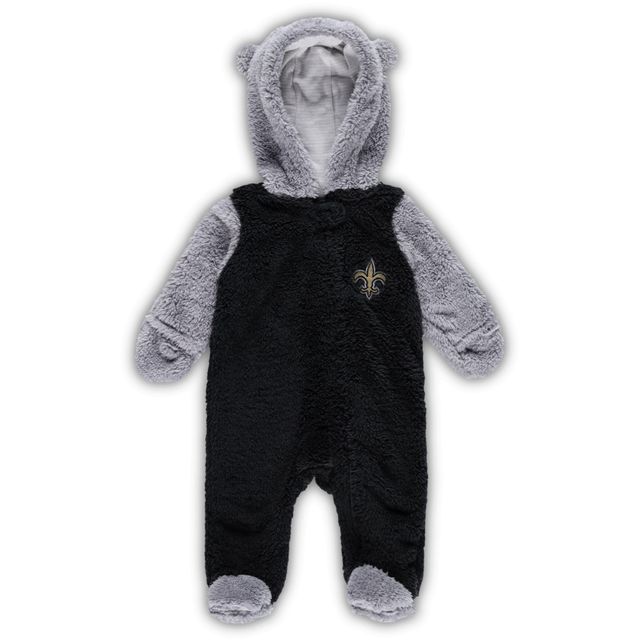 Nouveau-né et bébé noir/gris New Orleans Saints Game Nap Teddy Fleece Bunting Full-Zip Sleeper