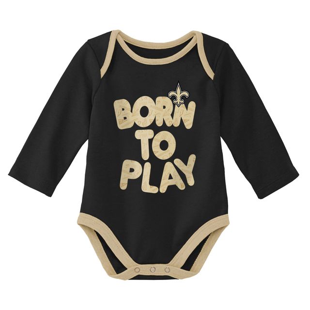 Lot de deux bodys à manches longues New Orleans Saints Born To Win pour nouveau-né et bébé noir/gris chiné