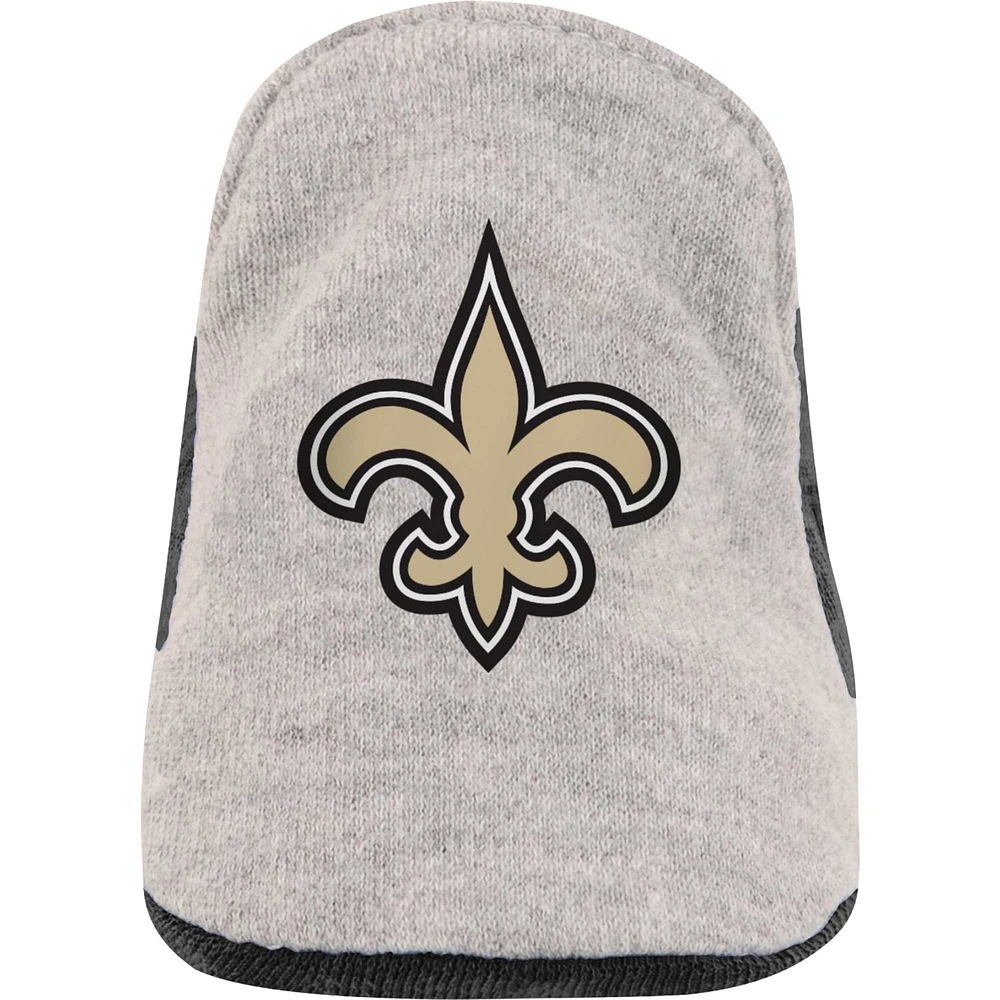 Nouveau-né Heather Grey/Black New Orleans Saints All Dolled Up Ensemble trois pièces body, jupe et chaussons