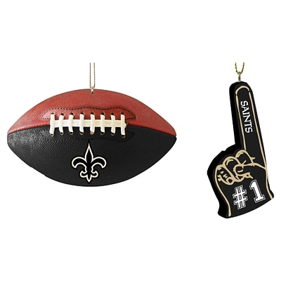 Ensemble de deux décorations de doigt en mousse et ballon de football des New Orleans Saints de The Memory Company