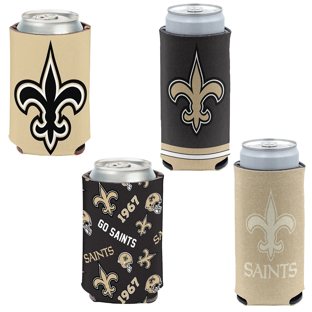 WinCraft Saints de la Nouvelle-Orléans, paquet de 4 12 oz. Ensemble refroidisseur de canettes et de canettes minces