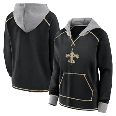 Sweat à capuche col en V polaire Boom pour femme, noir, New Orleans Saints