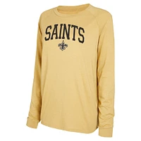 Ensemble de détente T-shirt et short à manches longues Raglan Concepts Sport noir/or pour femmes Saints la Nouvelle-Orléans