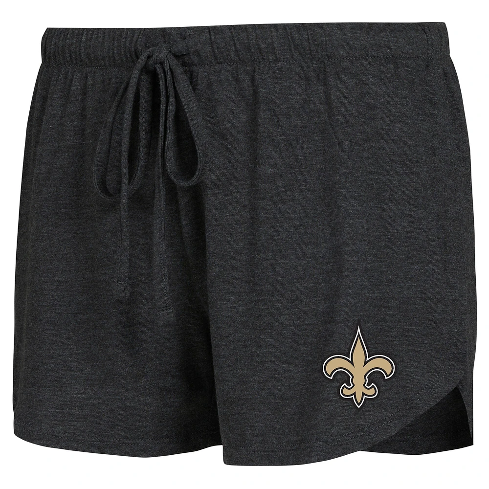 Ensemble de détente T-shirt et short à manches longues Raglan Concepts Sport noir/or pour femmes Saints la Nouvelle-Orléans