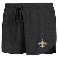 Ensemble de détente T-shirt et short à manches longues Raglan Concepts Sport noir/or pour femmes Saints la Nouvelle-Orléans