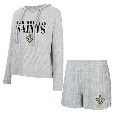 Ensemble t-shirt à capuche et short Concepts Sport gris New Orleans Saints Juniper pour femmes