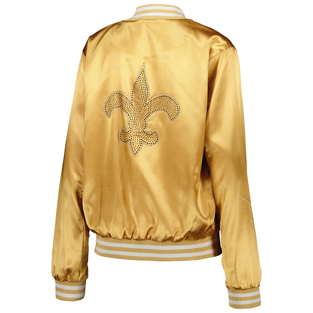 Women's Cuce  Gold New Orleans Saints Rhinestone Full-Zip Varsity Jacket