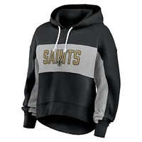 Women's Fanatics Black/Heather Gray New Orleans Saints Filled Stat Sheet Pullover Hoodie