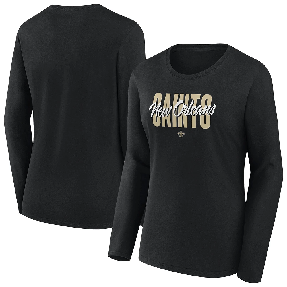 T-shirt à manches longues et col rond Fanatics pour femme, noir, New Orleans Saints