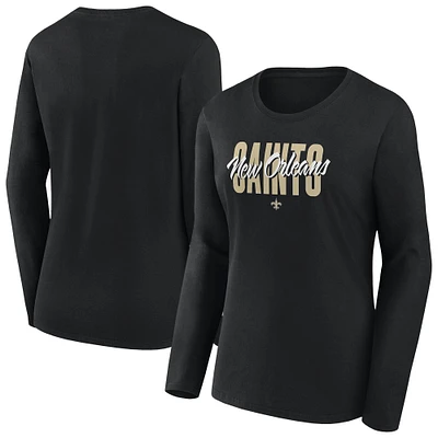 T-shirt à manches longues et col rond Fanatics pour femme, noir, New Orleans Saints