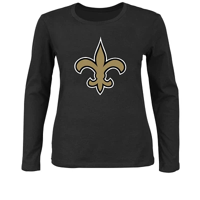 T-shirt à manches longues noir fanatiques pour femmes, grande taille, New Orleans Saints