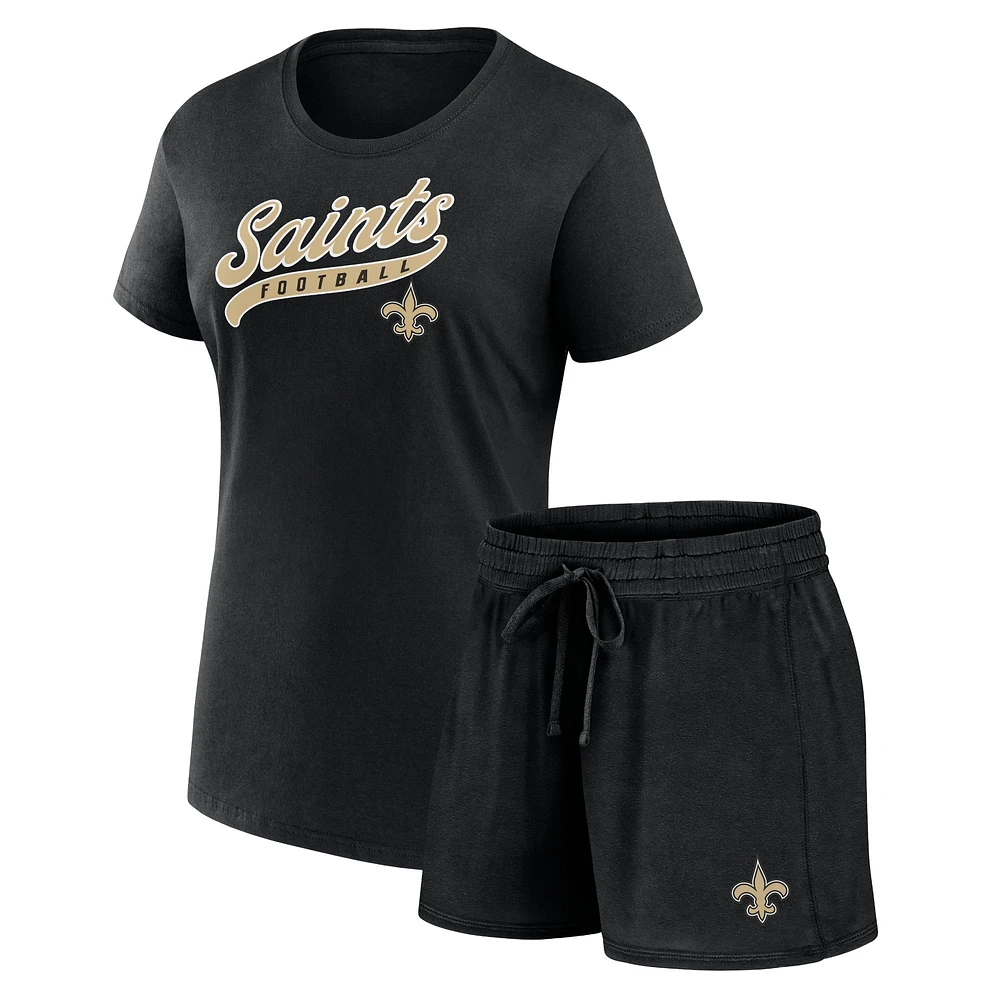Pack combo t-shirt et short Fanatics noirs New Orleans Saints Start to Finish pour femmes