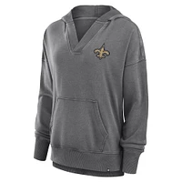 Women's Fanatics  Heather Charcoal New Orleans Saints Initiative Snow Wash French Terry V-Neck Pullover Hoodie