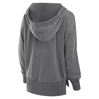 Women's Fanatics  Heather Charcoal New Orleans Saints Initiative Snow Wash French Terry V-Neck Pullover Hoodie