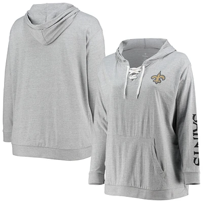Sweat à capuche lacets grande taille Fanatics pour femmes, gris chiné, New Orleans Saints