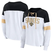 Women's Fanatics White/Black New Orleans Saints Even Match Lace-Up Long Sleeve V-Neck T-Shirt
