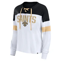 Women's Fanatics White/Black New Orleans Saints Even Match Lace-Up Long Sleeve V-Neck T-Shirt