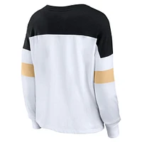 Women's Fanatics White/Black New Orleans Saints Even Match Lace-Up Long Sleeve V-Neck T-Shirt