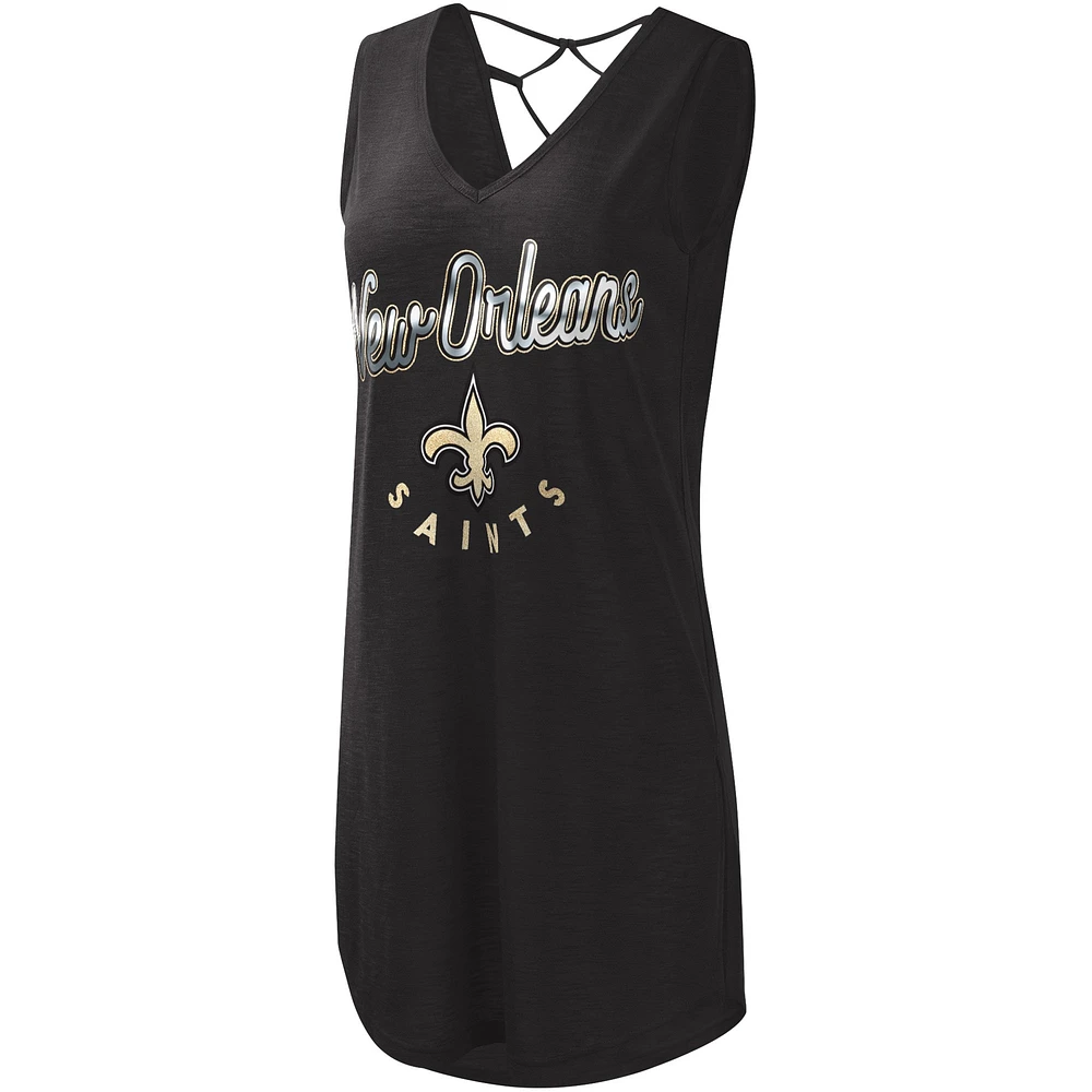 Women's G-III 4Her by Carl Banks Black New Orleans Saints Game Time Swim V-Neck Cover-Up Dress