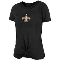 T-shirt femme New Era Orleans Saints flammé noir avec nœud torsadé sur le devant
