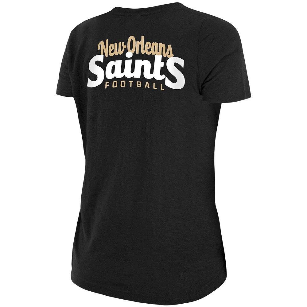 T-shirt femme New Era Orleans Saints flammé noir avec nœud torsadé sur le devant