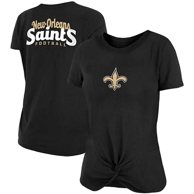 T-shirt femme New Era Orleans Saints flammé noir avec nœud torsadé sur le devant