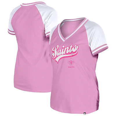 T-shirt col V rose New Era pour femme, motif Maman et Moi, Orleans Saints