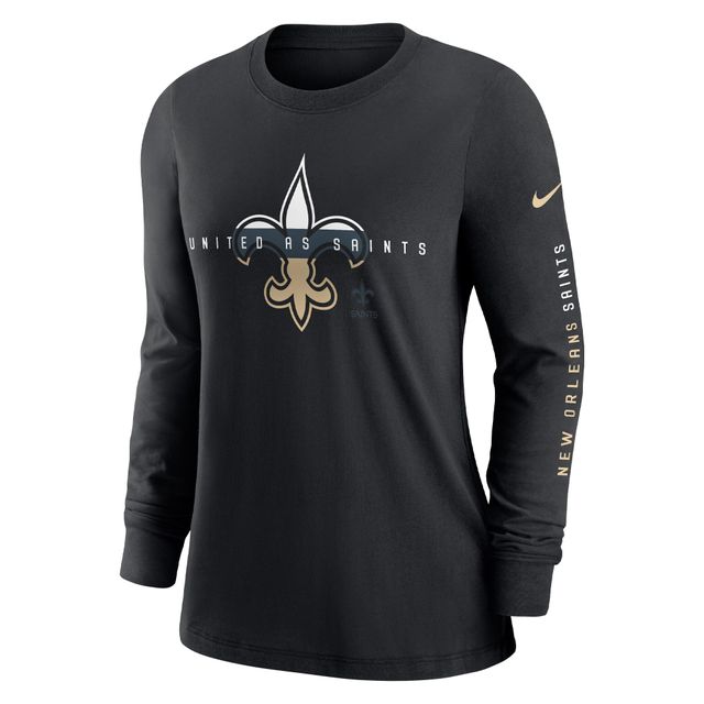 T-shirt à manches longues Nike New Orleans Saints Prime Split pour femme, noir