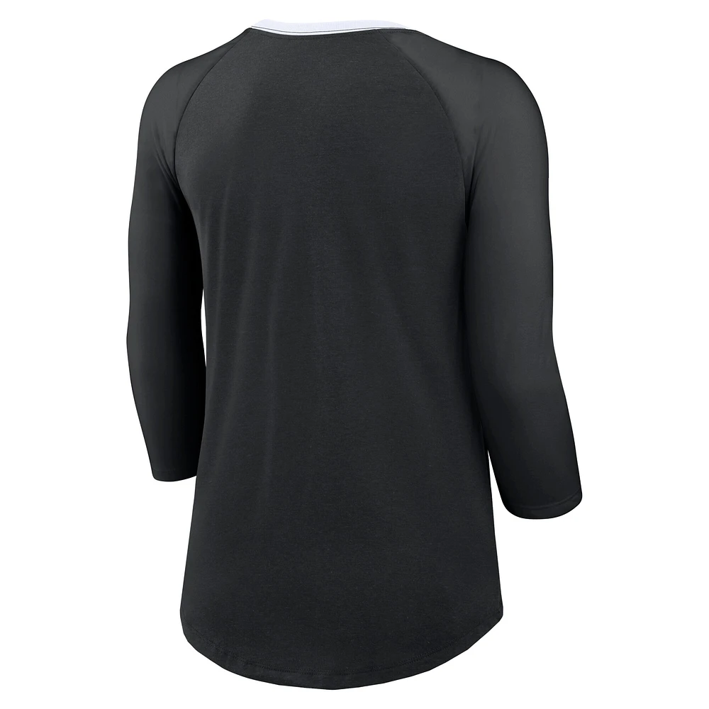 Women's Nike Black New Orleans Saints Raglan 3/4 Sleeve T-Shirt