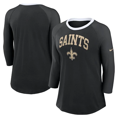 T-shirt à manches 3/4 Nike New Orleans Saints Raglan pour femme noir