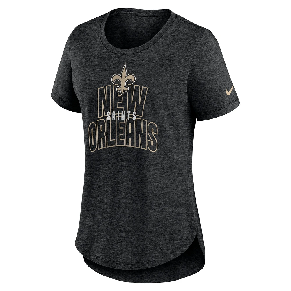 T-shirt Nike New Orleans Saints Fashion en trois mélanges pour femme, noir chiné