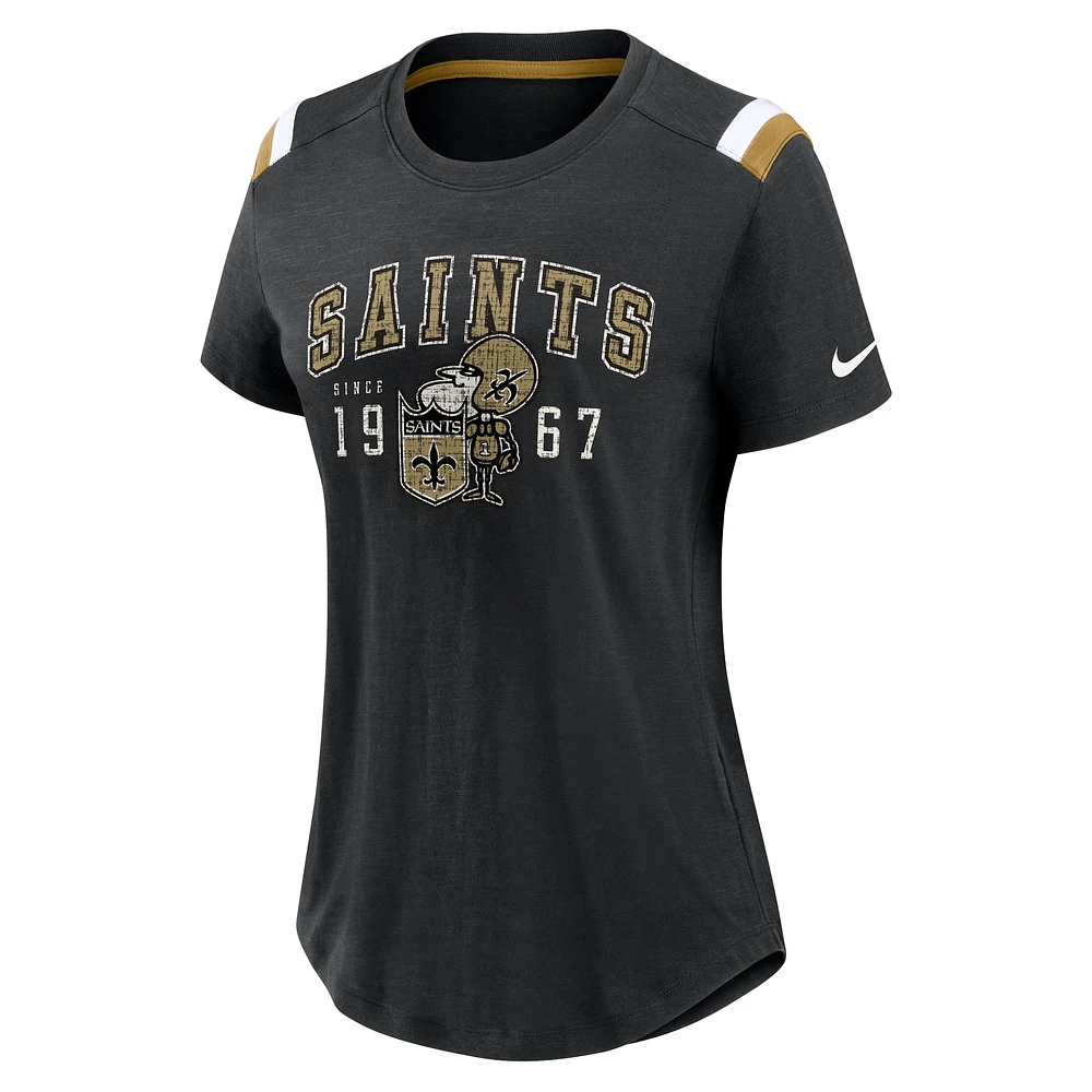 Women's Nike Heather Black New Orleans Saints Playback Athlete Historic Fashion T-Shirt