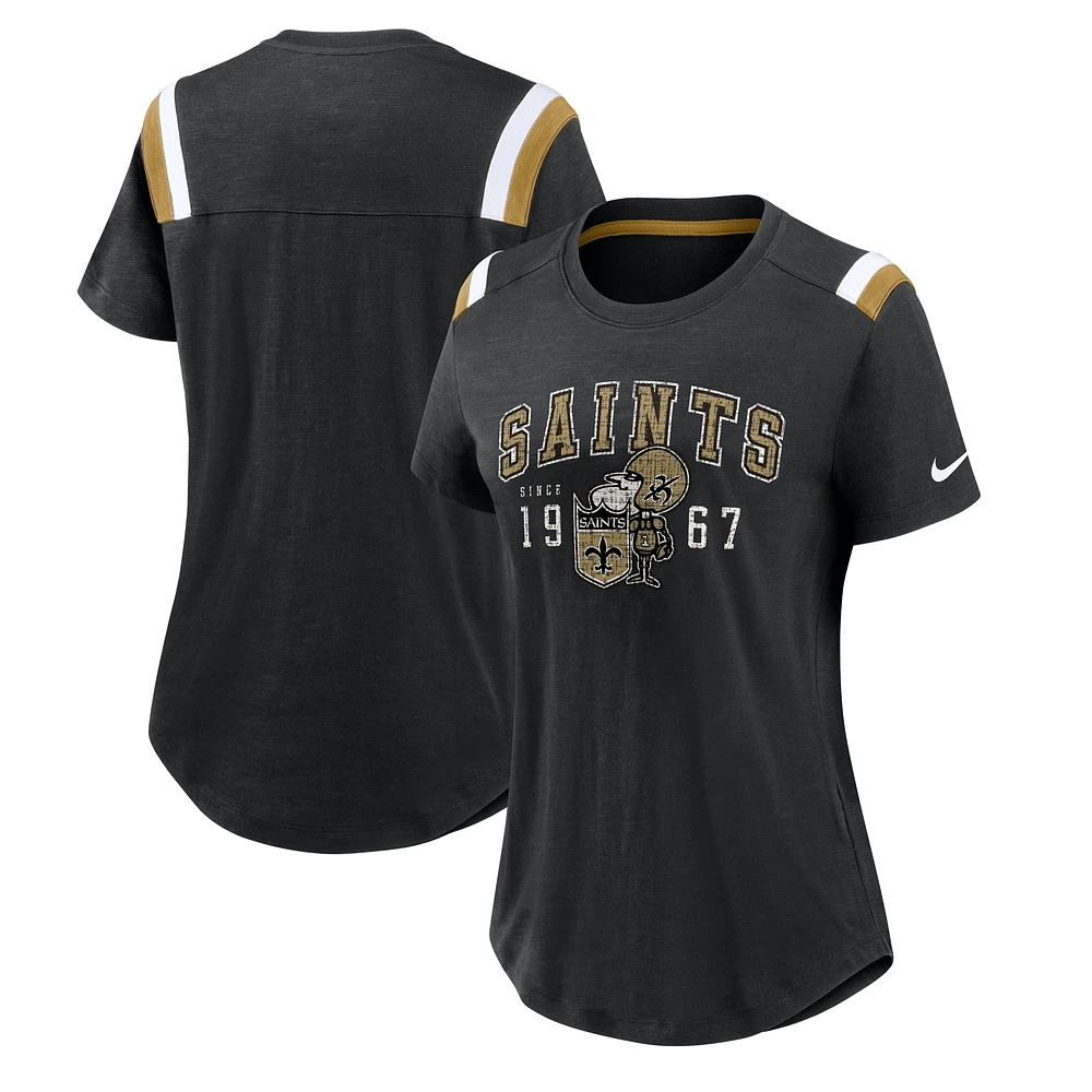 Women's Nike Heather Black New Orleans Saints Playback Athlete Historic Fashion T-Shirt