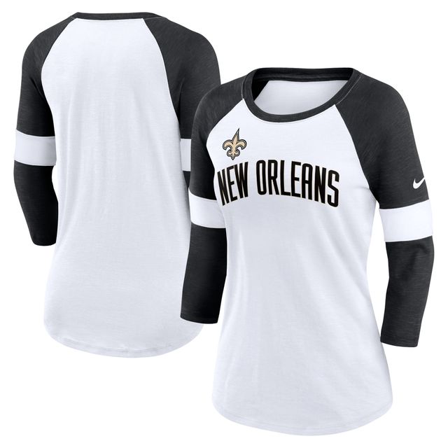 T-shirt à manches 3/4 raglan pour femme Nike New Orleans Saints Football Pride - Blanc/Noir
